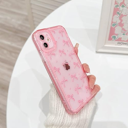 NITITOP Compatible with iPhone 11 Case Cute Clear Pink Glitter Bow Knot Design Shiny Star Sparkle Bling Diamond Girls Women Soft TPU Shockproof Protective Phone Cover - Large Bow Heart - color: Large Bow Heart, size: iPhone 11