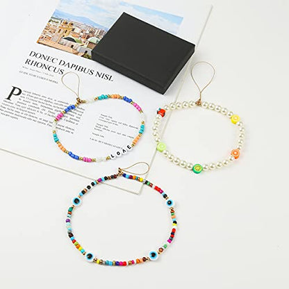 6PCS Beaded Phone Charms Strap Fruit Star Faux Pearl Rainbow Beads Phone Chains Beaded Lanyard for Camera Key Wallet Valentines Day Gifts for Her Women - style: Style6-1