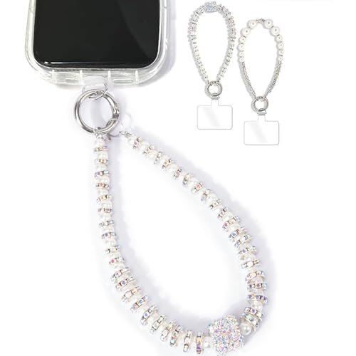 2 Pieces Phone Wrist Strap Pearl Beaded Phone Charm Cell Phone Strap Detachable with Tether Tab, Hands-Free Wristlet Bracelet