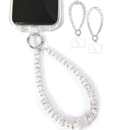 2 Pieces Phone Wrist Strap Pearl Beaded Phone Charm Cell Phone Strap Detachable with Tether Tab, Hands-Free Wristlet Bracelet