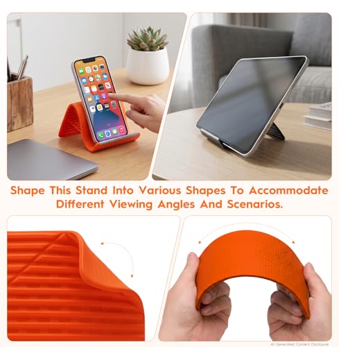 2 Pack Adjustable Foldable Silicone Phone Stand, Universal Bendable Cell Phone Tablet Holder, Portable Anti-Slip Desk Bed Phone Mount for Travel Home Office(Orange/Black) - color: Mixed