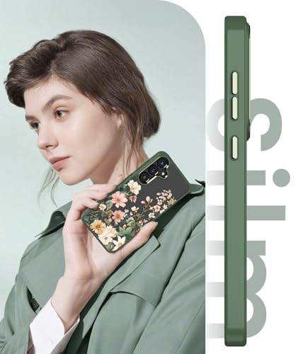 Crystal Clear Flower Pattern Case for Samsung Galaxy S26 FE-Green | Girl Women Slim Soft TPU + Hard PC Military Grade Protective Phone Cover WithTempered Glass Screen Protector for S26 FE - color: S26 FE-Dark Green