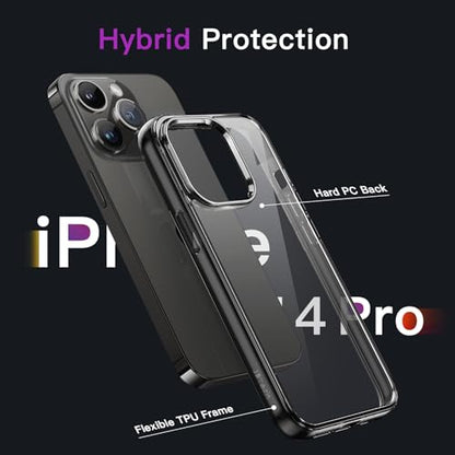 JETech Case for iPhone 14 Pro, Anti-Yellowing, Black | Shockproof Protection, Scratch Resistant Hard PC Back, Durable Transparent TPU Bumper - color: Black, size: iPhone 14 Pro