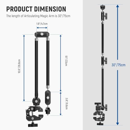 NEEWER 30" Articulating Magic Arm with Desk Super Clamp/Action Cam Mount/Phone Holder, Overhead Camera Mic Boom Stand, Compatible with GoPro iPhone DSLR Webcam Microphone Video Recording, UA056 - style: UA056
