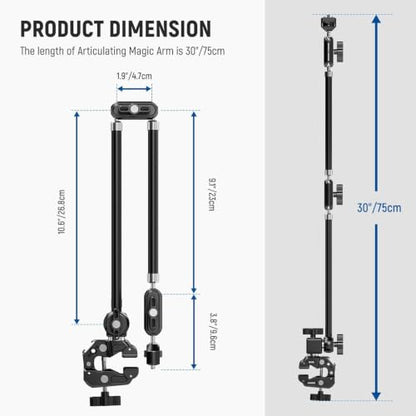 NEEWER 30" Articulating Magic Arm with Desk Super Clamp/Action Cam Mount/Phone Holder, Overhead Camera Mic Boom Stand, Compatible with GoPro iPhone DSLR Webcam Microphone Video Recording, UA056 - style: UA056