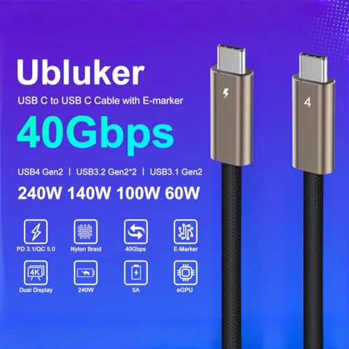 Ubluker USB C to USB C Cable 40Gbps 3.3FT, USB4 Cable with Thunderbolt 4 - size: 3.3 feet