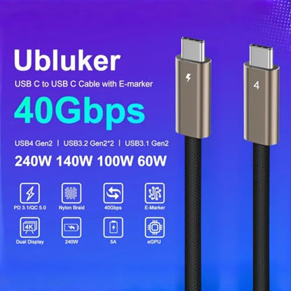Ubluker USB C to USB C Cable 40Gbps 3.3FT, USB4 Cable with Thunderbolt 4 - size: 3.3 feet