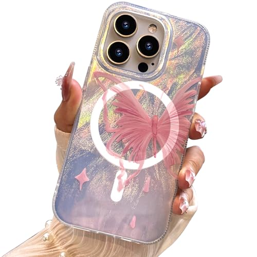 I-MGAE-IN-AR Compact Case for iPhone 12 Pro Max Pale Pink Butterfly Design,[Compatible with Magsafe] Cute Soft Slim Shockproof Protective Phone Cases Women Girls Aesthetic Glitter - color: [Strong Magnet] Pink Butterfly, size: iPhone 12 Pro Max