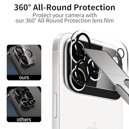 3 Pack Tempered Glass Screen Protector for iPhone 17 Pro Max 6.9 Inch with 3 Pack Camera Lens Protector, 9H Hardness, HD Clear, Scratch Resistant, Case Friendly, Easy Install - size: iPhone 17 Pro Max