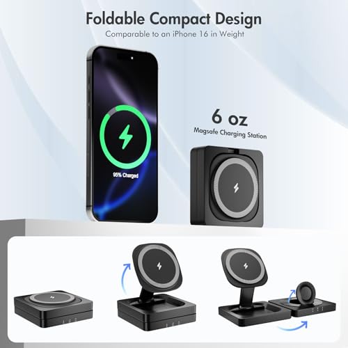3-in-1 Foldable Magnetic Wireless Charger,15W Fast Charging Pad for Travel