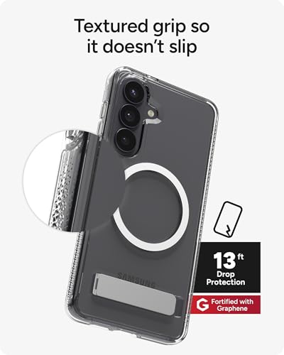 ZAGG Crystal Palace Snap Samsung Galaxy S26+ Case with Kickstand - Clear, 13ft Drop Protection with Graphene, Crystal Clear Magnetic Case, Anti-Yellowing Slim Cover - size: Samsung Galaxy S26 Plus, style: With Snap