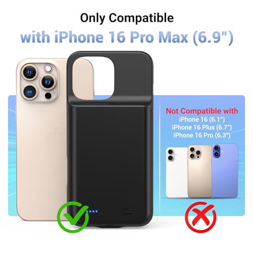 Battery Case for iPhone 16 Pro Max, Ultra-Slim 7000mAh Portable Extended Charging Charger Case [2026 Upgraded] w/Tempered Glass Film for iPhone 16 Pro Max-6.9 inch,Black