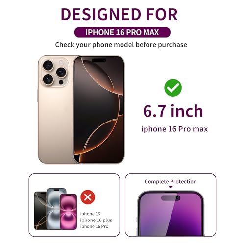 2 Pack Privacy Screen Protector for iPhone 16 Pro Max Tempered Glass 6.9inch Private Saver Anti-Spy Eye Protection Anti-Scratch Full Coverage