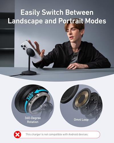 Anker MagSafe Charger, MagGo Qi2 15W 360-Degree Wireless Charger Stand - color: Black