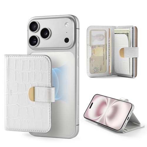 ESR Aura Clutch for MagSafe Wallet for Women, 5 Card Holder, RFID Blocking | MagSafe Sticker Included, Magnetic Wallet Stand for iPhone 17 Pro Max 17e 16 15 14 13 12 Series, Select Samsung Galaxy, White - color: Pearl White