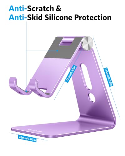 OMOTON C2 Adjustable Aluminum Cell Phone Stand with Charging Cutout, Purple - color: Purple