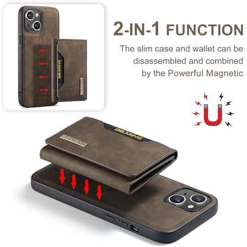 Leather Wallet Phone Cases Compatible with iPhone 15 Case with Card Holder Men 6.1'' 2 in 1 Detachable Back Cover (Coffee, IP 15) - color: Coffee, size: IP 15