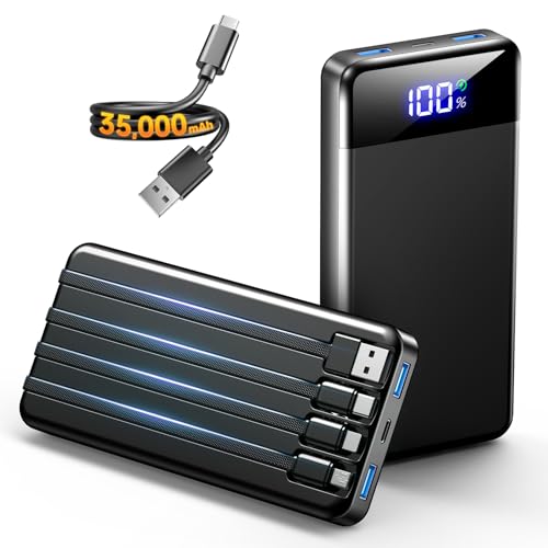 SABANI Portable Charger 35000mAh Power Bank, 4 Built in Cable Big Capacity - color: Sooty