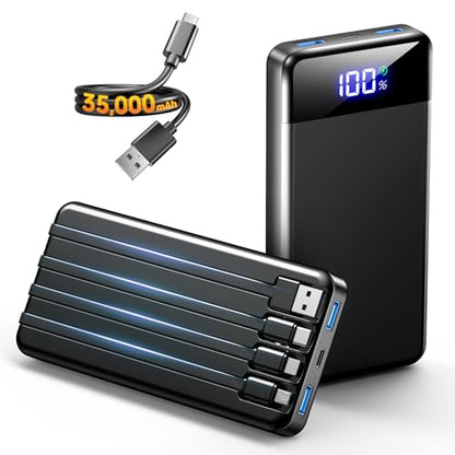 SABANI Portable Charger 35000mAh Power Bank, 4 Built in Cable Big Capacity - color: Sooty