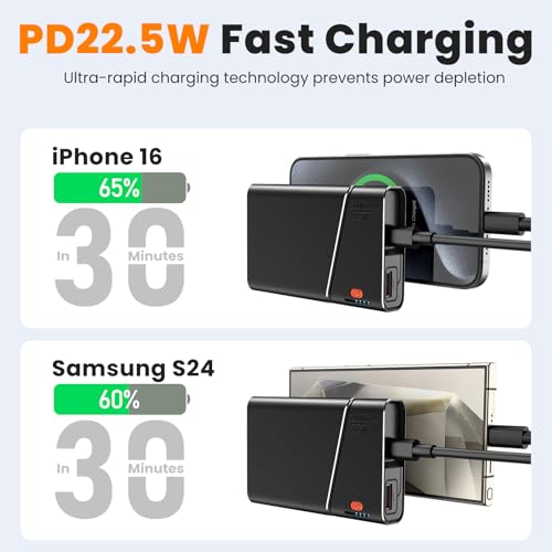 Aaoyun Portable Charger Power Bank, 20000mAh 22.5W PD Super Fast Charging Powerbank with Built-in USB C in&Out Cable, External Phone Battery Pack for iPhone 17/16/15 iPad Samsung S24 Android etc