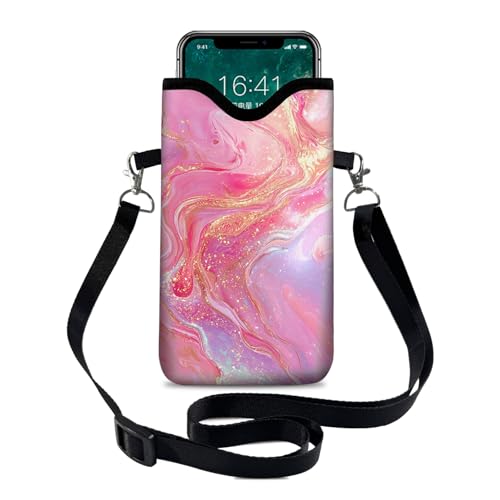 Neoprene Cell Phone Sleeve Pouch Case Bag with Crossbody Strap Neck Lanyard for Women 7.1 X 3.9 in Gilding - color: Gilding