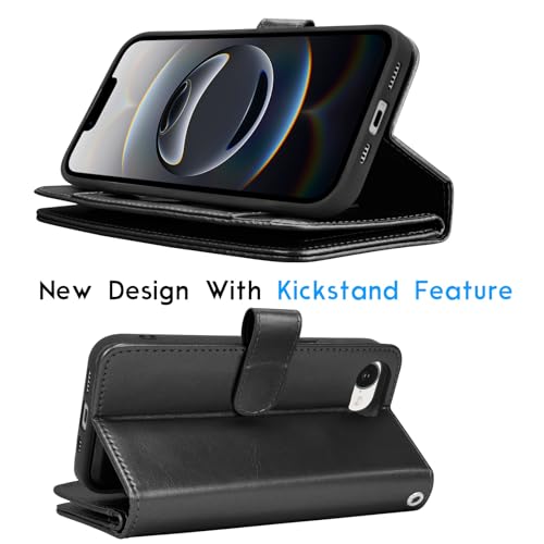 Tekcoo Wallet Case Compatible with iPhone 16E 2025 (6.1 inch) Luxury ID Cash Credit Card Slots Holder [Detachable Magnetic Hard Case] Carrying Pouch Folio Flip PU Leather Cover [Black] - color: Black, size: 16E 2025