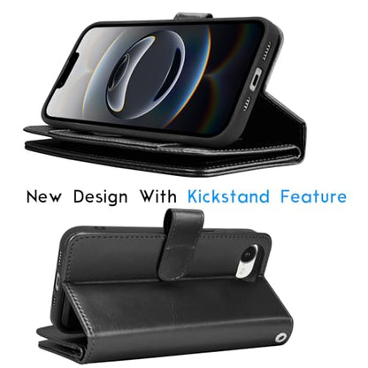 Tekcoo Wallet Case Compatible with iPhone 16E 2025 (6.1 inch) Luxury ID Cash Credit Card Slots Holder [Detachable Magnetic Hard Case] Carrying Pouch Folio Flip PU Leather Cover [Black] - color: Black, size: 16E 2025
