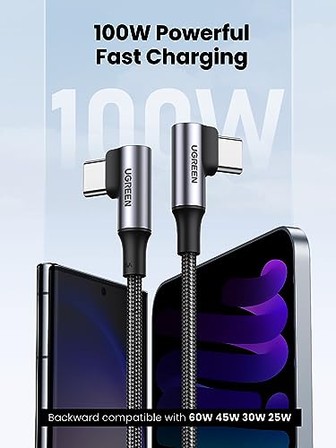 UGREEN 100W Right Angle USB C Cable, 90° Ends Fast Charging, 3.3ft - size: 3.3FT