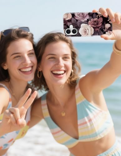 Jusy Magnetic Floral Phone Case for iPhone 15 Pro,Black Rose | Compatible with MagSafe, Cute Aesthetic Striped Design, TPU and PC Protective Shockproof Cover - color: Black Rose