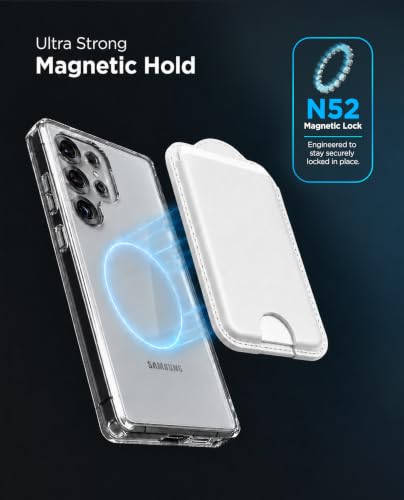 ENCASED Magnetic Wallet for Samsung Phones (Compatible with MagSafe) Premium PU leather Slim Card Holder Designed for Galaxy S26, S26 Plus, S26 Ultra (Off White) - color: White