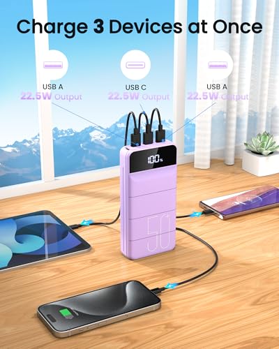 LOOPEAK Power Bank 50000mAh, 22.5W Fast Charging Portable Charger - color: Purple