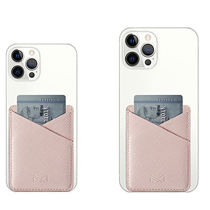 PU Leather Phone Card Holder Stick On Back of Cell Phone Wallet - color: Pink