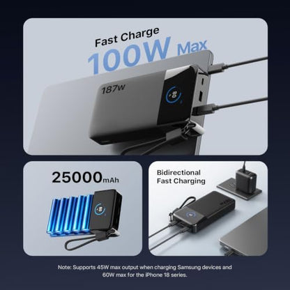 NOBIS Laptop Power Bank, 25000mAh Portable Charger with 187W Total Output