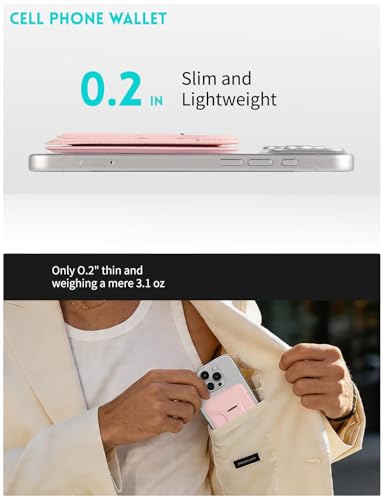 Cell Phone Wallet,Magsafe Wallet with Stand,Thin Wallet Lightweight - color: Pink
