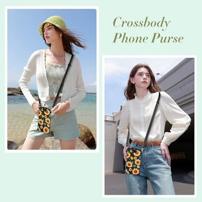 Neoprene Phone Sleeve Pouch Bag Case with Crossbody Strap Compatible for iPhone 17 Pro Max Air 16 Plus / Galaxy S26 Ultra / S26+ S25 FE A17 A36 A56 / Pixel 10 Pro XL / OnePlus 15 13 (Sunflower, XL) - color: Sunflower
