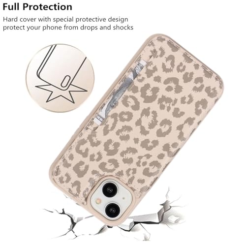 iCoverCase Compatible with iPhone 14 Case with Card Holder, Wallet Case for Women Men RFID Blocking PU Leather Protective Phone Case 6.1 Inch (Beige Leopard) - color: Beige Leopard