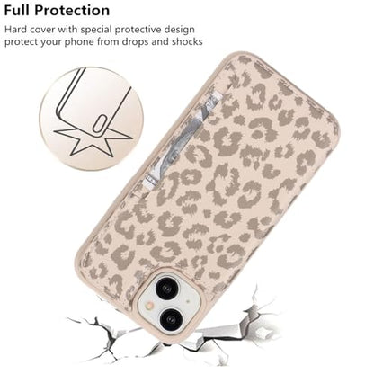 iCoverCase Compatible with iPhone 14 Case with Card Holder, Wallet Case for Women Men RFID Blocking PU Leather Protective Phone Case 6.1 Inch (Beige Leopard) - color: Beige Leopard