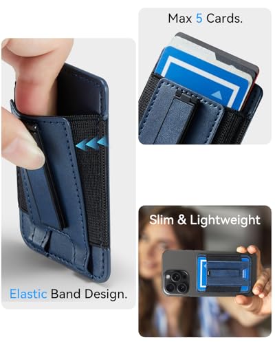Phone Card Holder Wallet with Stand, Hold 6 Card for iPhone Andriod - color: DeepBlue