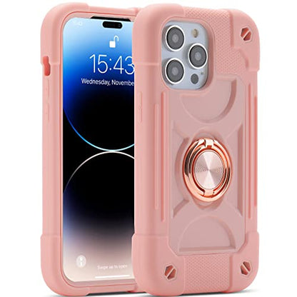 MARKILL Compatible with iPhone 14 Pro Case 6.1 Inch with Built-in Ring Stand, Military Grade Drop Protection Full Body Rugged Heavy Duty Case 3 in 1 Protective Durable Cover Pink - color: Pink, size: iPhone 14 Pro 6.1"