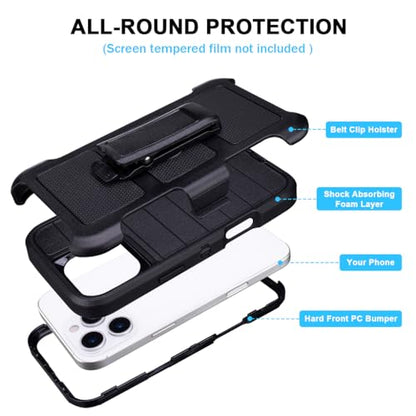 for Phone Case iPhone 16 Pro Case Black with Belt Clip Heavy Duty· | Holster for Shockproof Cases,3 Layers of Sturdy,Military Grade Defender Cover for iPhone 16 Pro Cases Black 6.3 Inch - color: Black