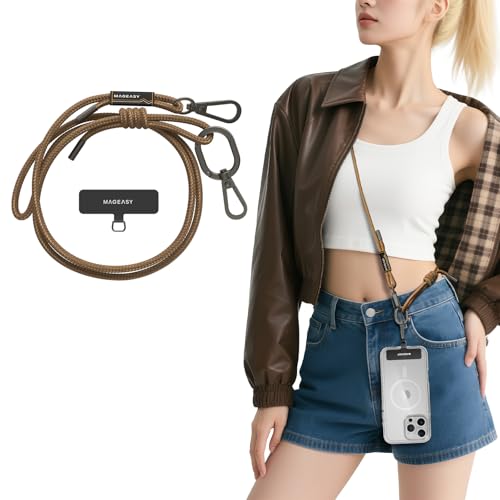 MAGEASY Universal Cell Phone Lanyard - Anti-Theft Rope Crossbody Phone Strap for iPhone 17 Pro Max & Most Smartphones, for Men & Women | 6mm Khaki - color: Khaki
