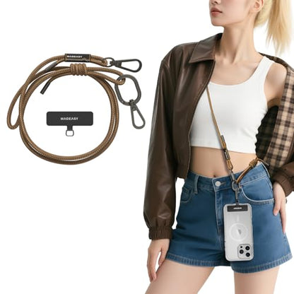 MAGEASY Universal Cell Phone Lanyard - Anti-Theft Rope Crossbody Phone Strap for iPhone 17 Pro Max & Most Smartphones, for Men & Women | 6mm Khaki - color: Khaki