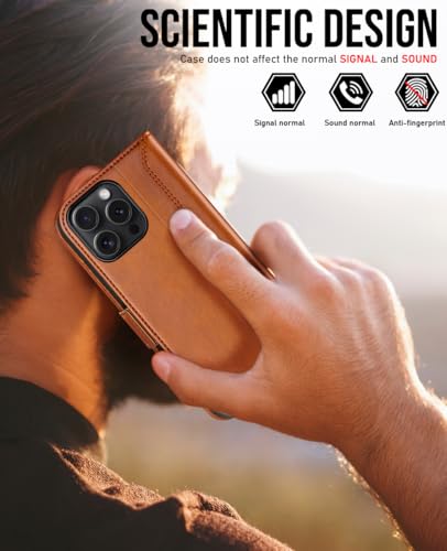 OCASE Compatible with iPhone 16 Pro Max Wallet Case, PU Leather Flip Folio Case with Card Holders RFID Blocking Kickstand [Shockproof TPU Inner Shell] Phone Cover 6.9 Inch 2024, Retro Brown | Card slot stand function, RFID deer case flip case mobile phone
