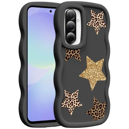 for Galaxy A36 Phone Case, Wavy Soft TPU, Black-Leopard Star | Wavy Frame Design, Soft Slim TPU, Full Camera Lens Protection, Shockproof Phone Cover - color: Black-Leopard Star, size: Samsung A36
