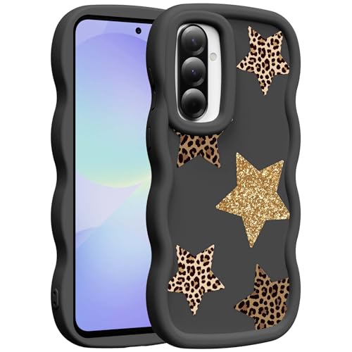 for Galaxy A36 Phone Case, Wavy Soft TPU, Black-Leopard Star | Wavy Frame Design, Soft Slim TPU, Full Camera Lens Protection, Shockproof Phone Cover - color: Black-Leopard Star, size: Samsung A36