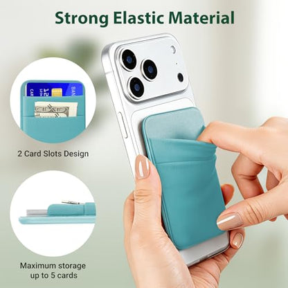 takyu Wallet Compatible with Magsafe, Stretchy Cloth Fabric 2600Gs Secure Magnetic Strength Minimalist Wallet Phone Credit Card Holder Compatible with iPhone 17 16 15 14 13 12 Series Case Green - color: Aqua