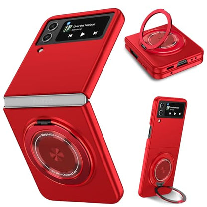 Magnetic Case for Samsung Galaxy Z Flip 4, [Compatible with MagSafe] Military Grade Shockproof Slim fit Samsung Z Flip 4 Phone Case with Magnetic Ring Kickstand, Red - color: Red, size: Samsung Galaxy Z Flip 4