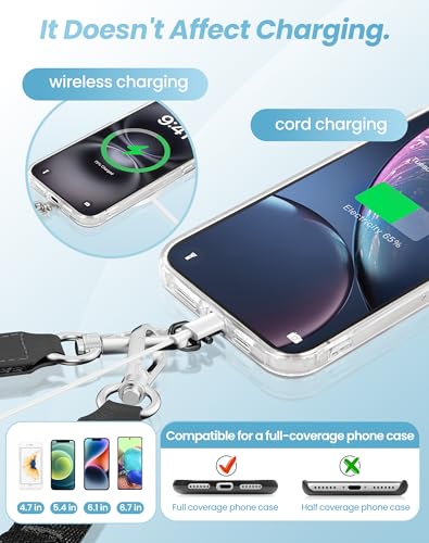 Clip and Go Strap for Phone with Wallet Crossbody, Adjustable Neck Lanyard, Detachable Wristlet Wallet with Zipper Phone Screen ID Window, 2x Tether Tabs Compatibe for iPhone & Most Cellphones Black - color: Black