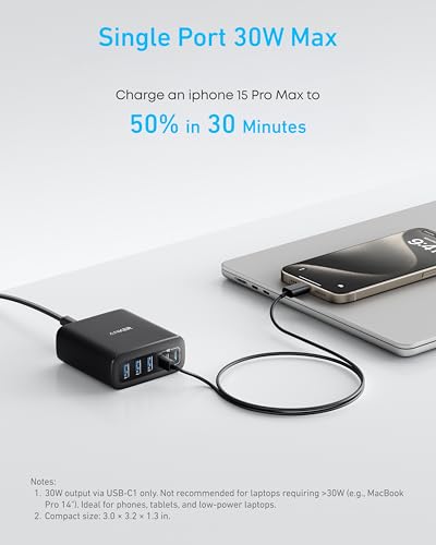 Anker Desktop Charger, Fast Charging USB C Charger with 112W Max 6-Port - color: Black