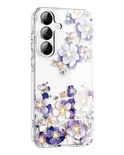 Flower Clear Case for Samsung S26, Stylish & Durability Floral Pattern Cover, TPU Bumper Shockproof + PC Protective, Cute, Slim & Lightweight for Galaxy S26 Case (Purple) - color: Purple, size: for Galaxy S26 6.3 Inch